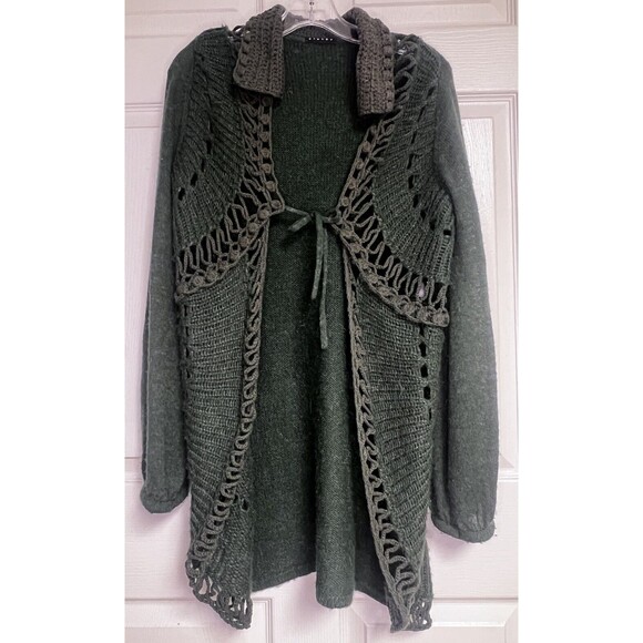Sisley Green Crochet Tie Front Cardigan Sweater Small S Alpaca - Picture 2 of 6